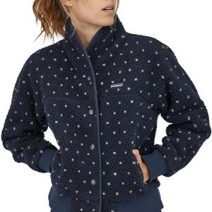 Patagonia Snap Front Retro-X Fleece Jacket, blue polka dot, women’s large